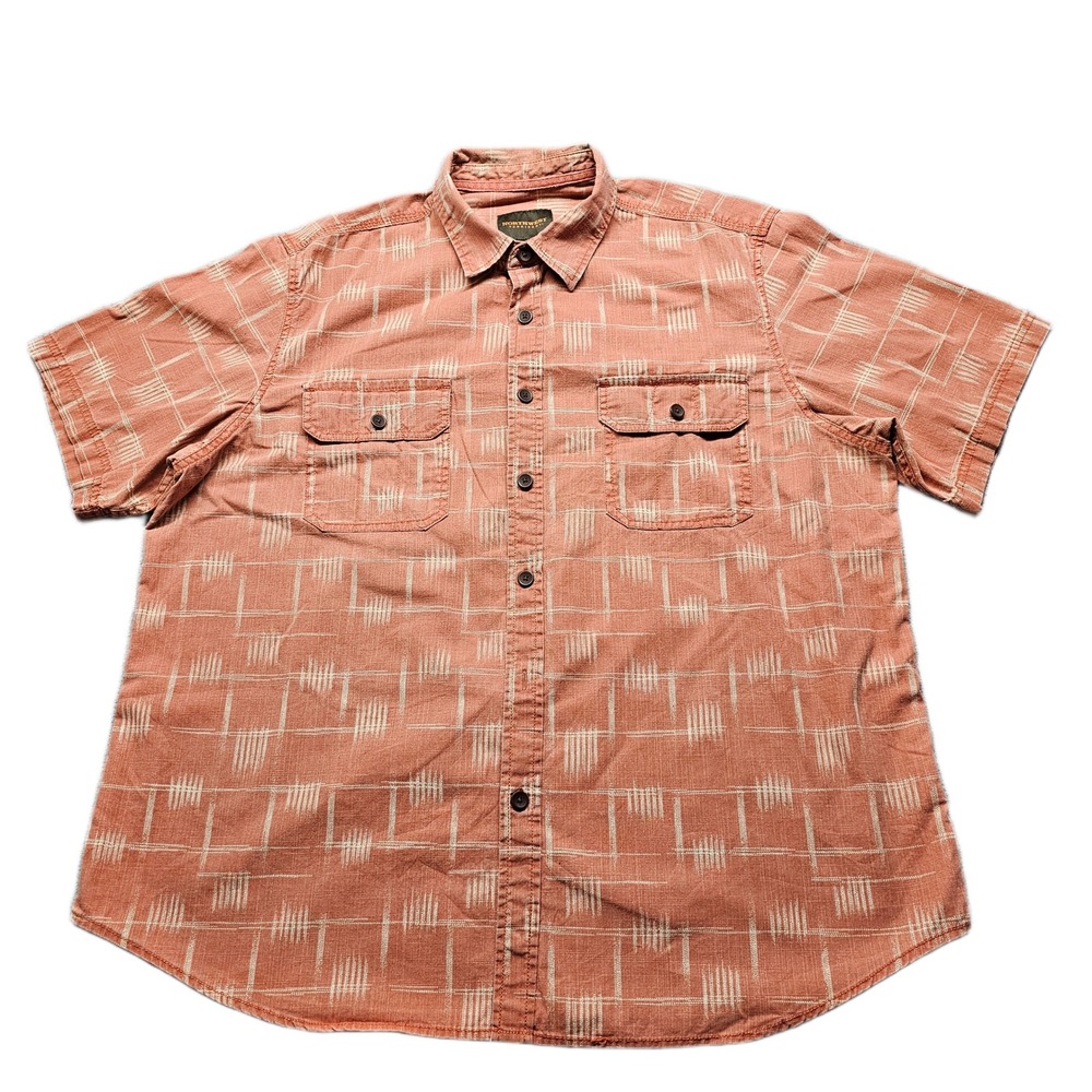 Northwest Shirt Mens XL Orange Chests Pocket Short‎ Sleeve Collared Button Up